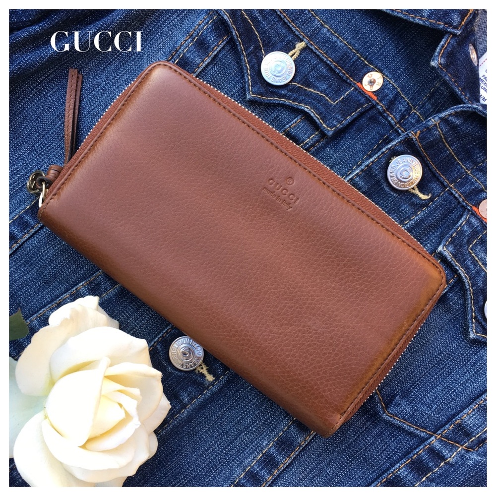 GUCCI ZIP AROUND CAMEL TAN WALLET - Picture 6 of 7
