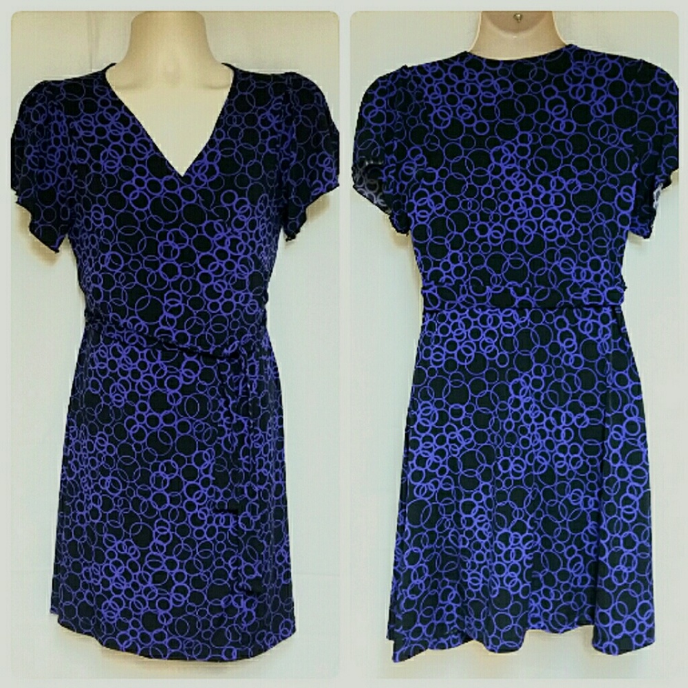 Ann Taylor Black and Purple Wrap Dress Size Small