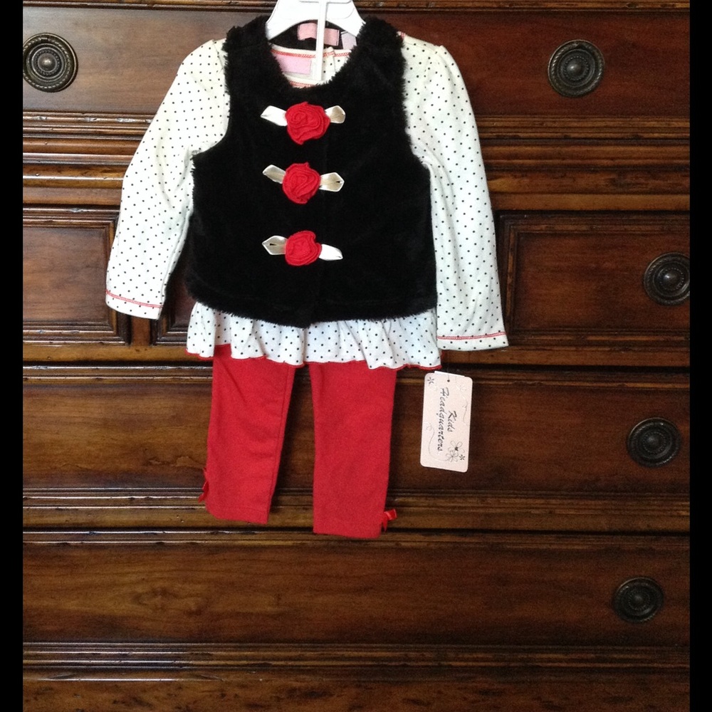 Adorable Girl's 3 Piece Red Rose Outfit