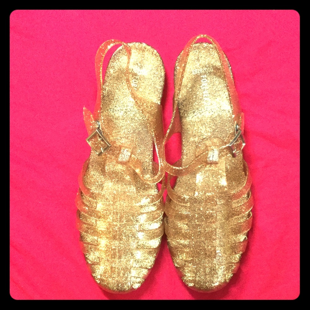 Caged Glitter Jelly Sandals "Jellies" Gold