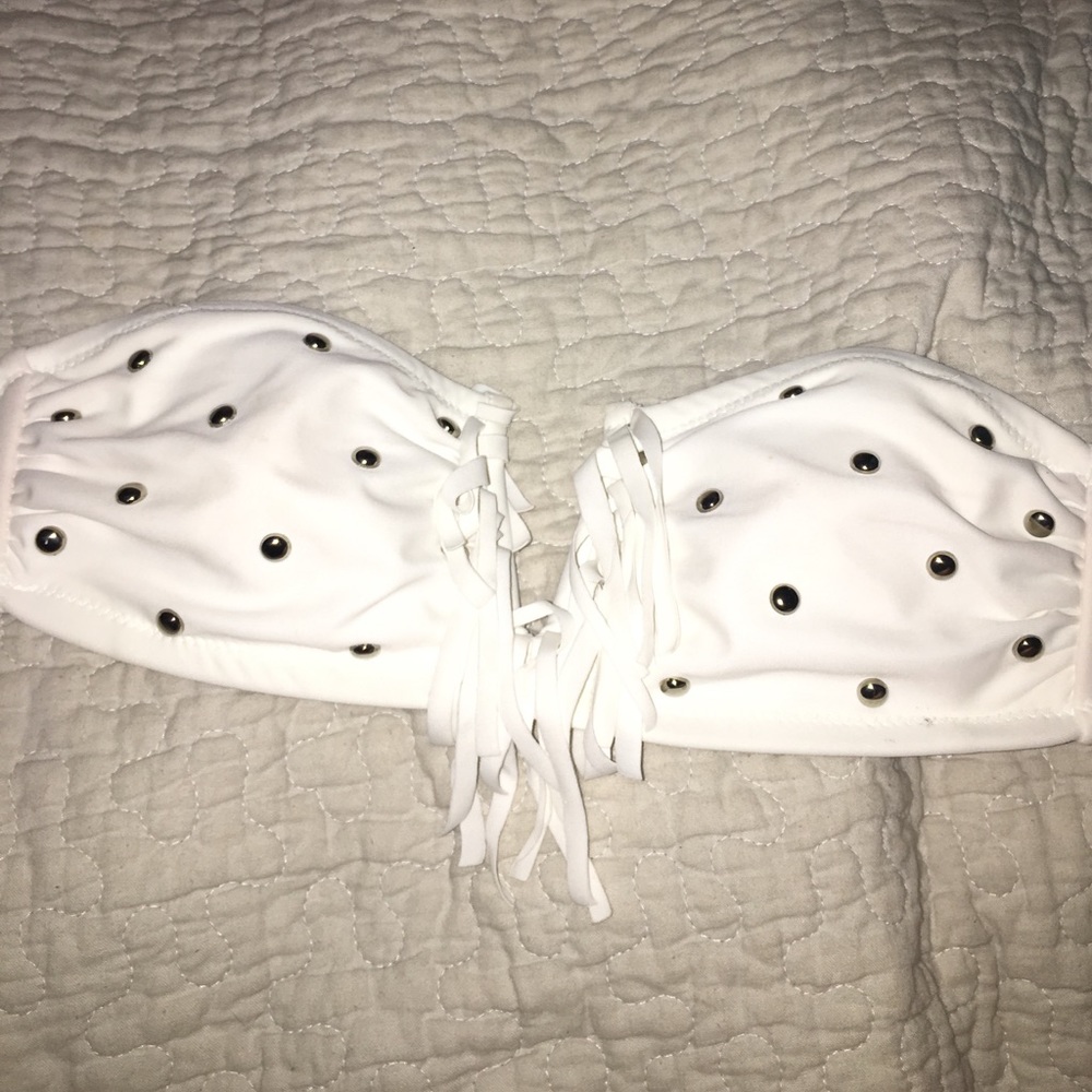 fringe/studded bandeau bikini top