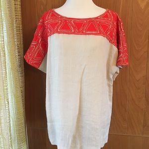 Lafayette 148 linen tunic blouse bold orange color