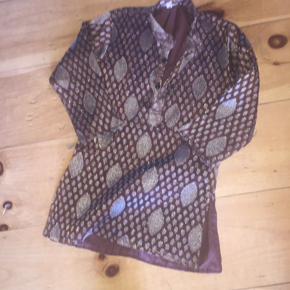 Gold,brown ,copper lame' India print 4t boho top