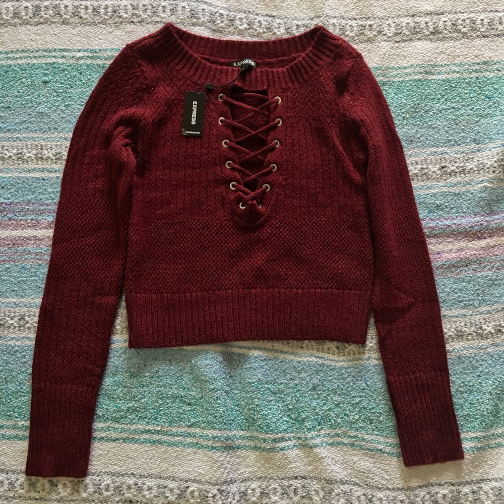 Lace Up Cropped Sweater