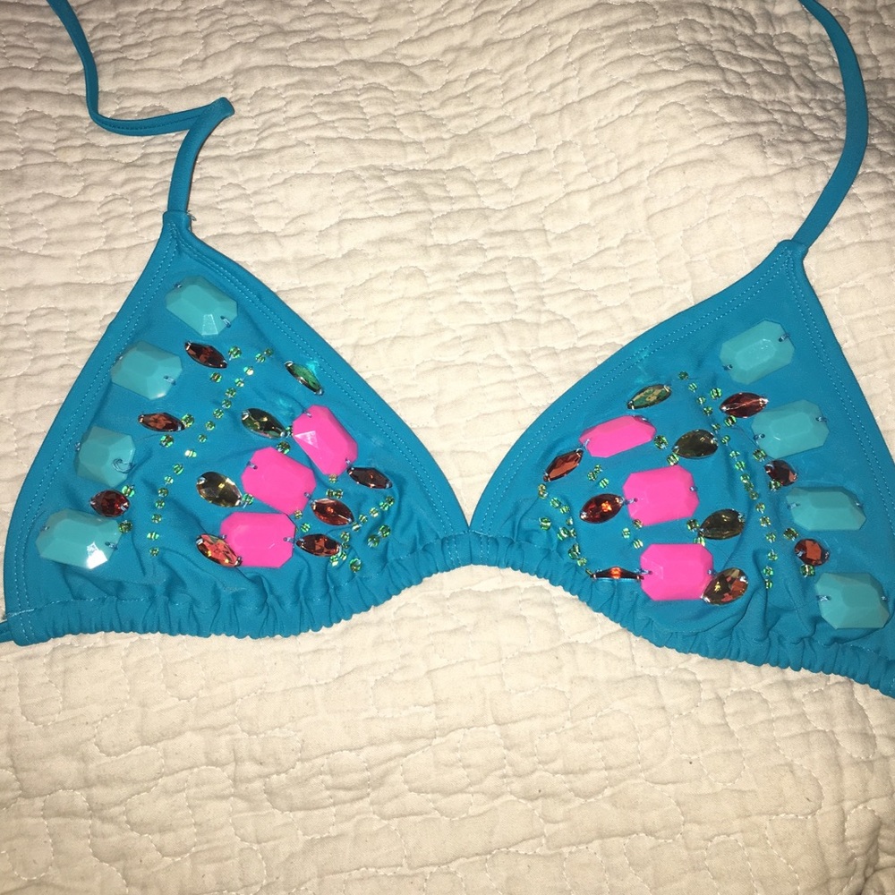 jeweled triangle bikini top