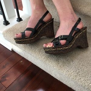 Black  leather Italian wedge sandals from Milan