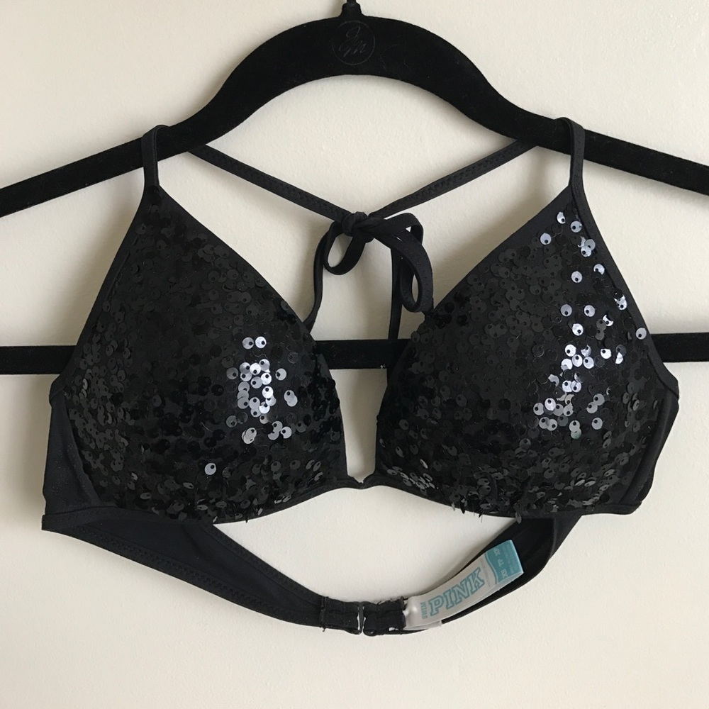 Black sequin bikini top