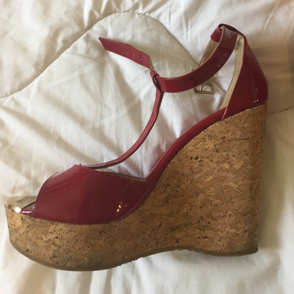 Jimmy Choo T Strap Wedge Ruby Red - image 3