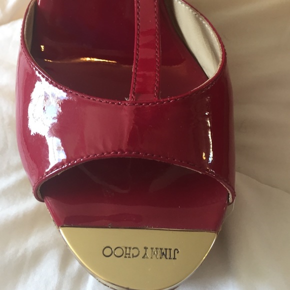 Jimmy Choo T strap Wedge Ruby Red - Picture 2 of 4