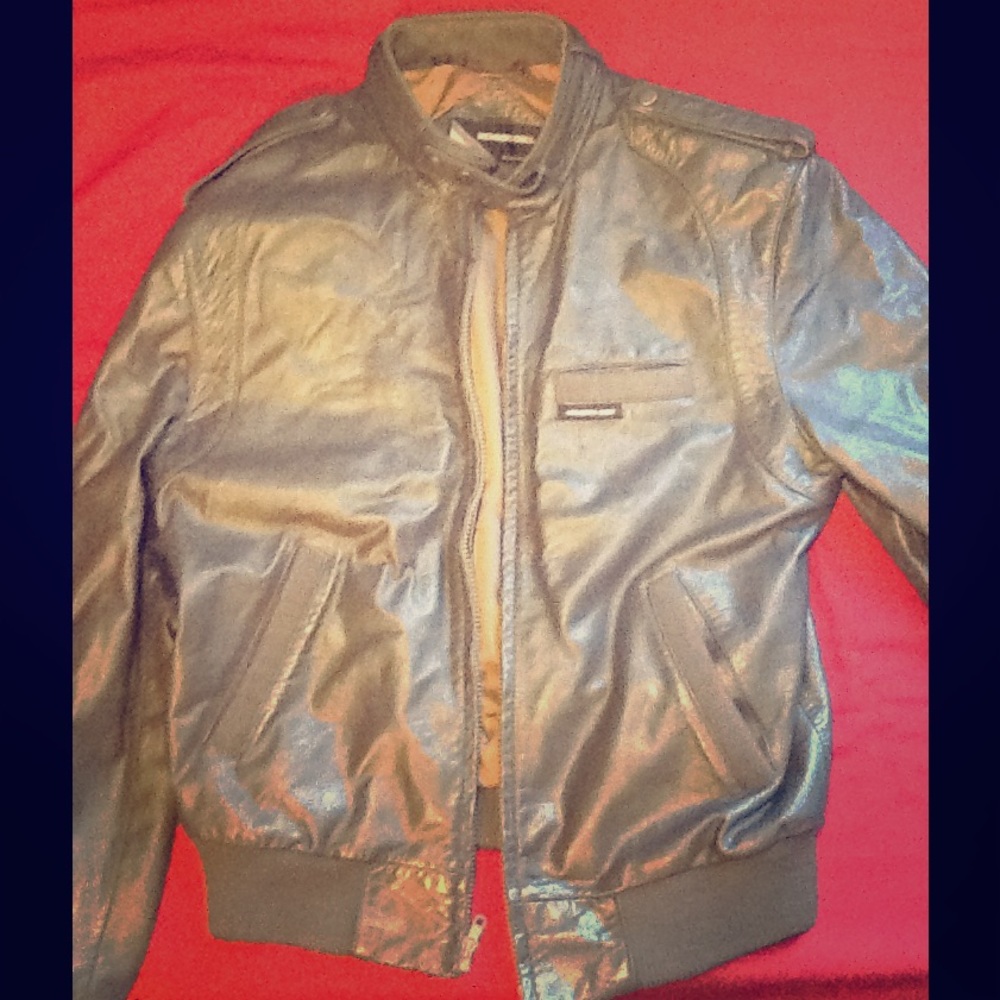 100% leather members only grey jacket