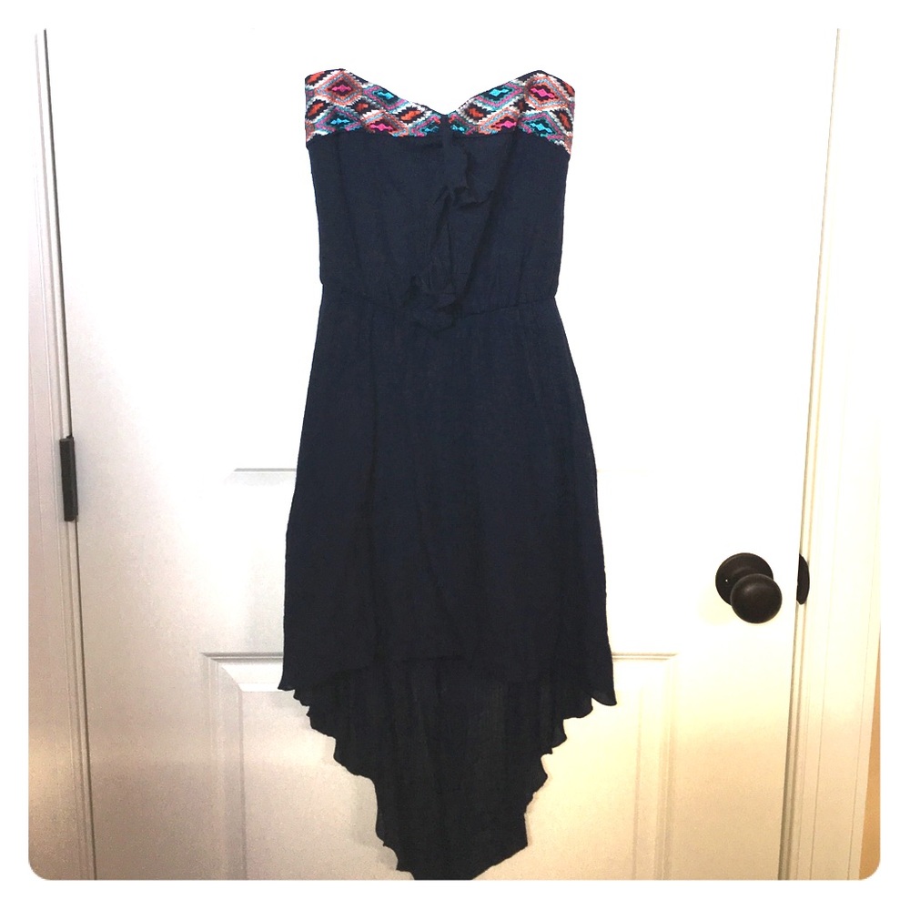 Navy Blue Strapless Summer Dress