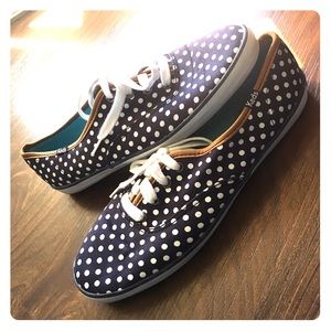 Keds Navy Blue polka dot shoes (Size 8)