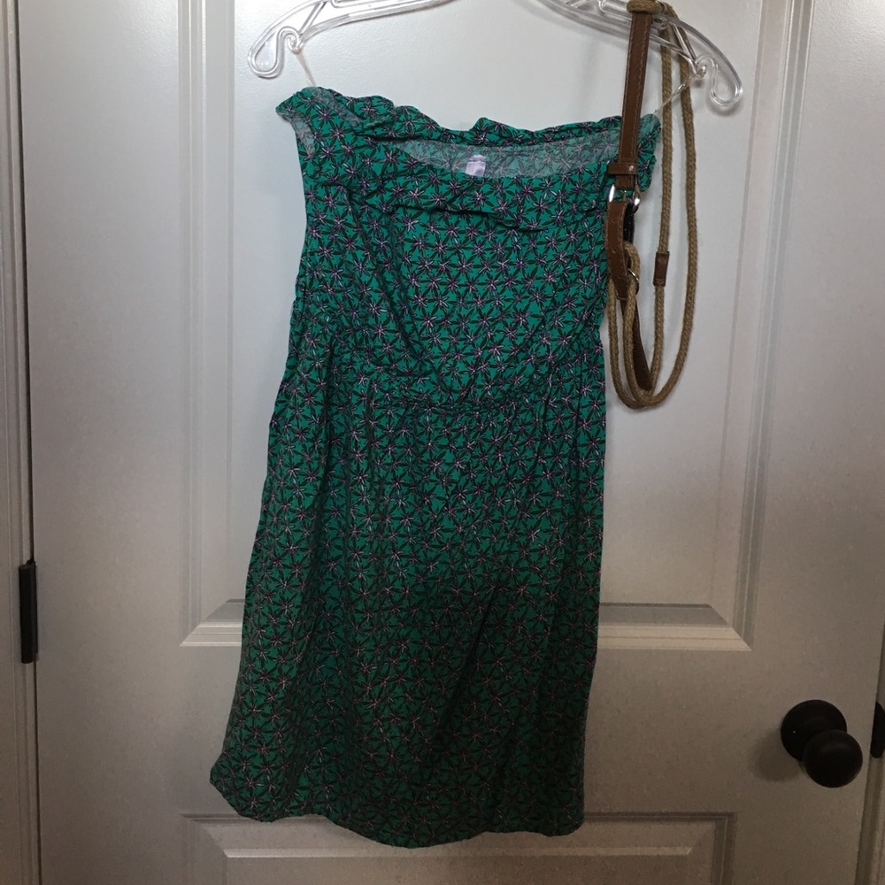 Green Flower Pattern Summer Strapless Dress