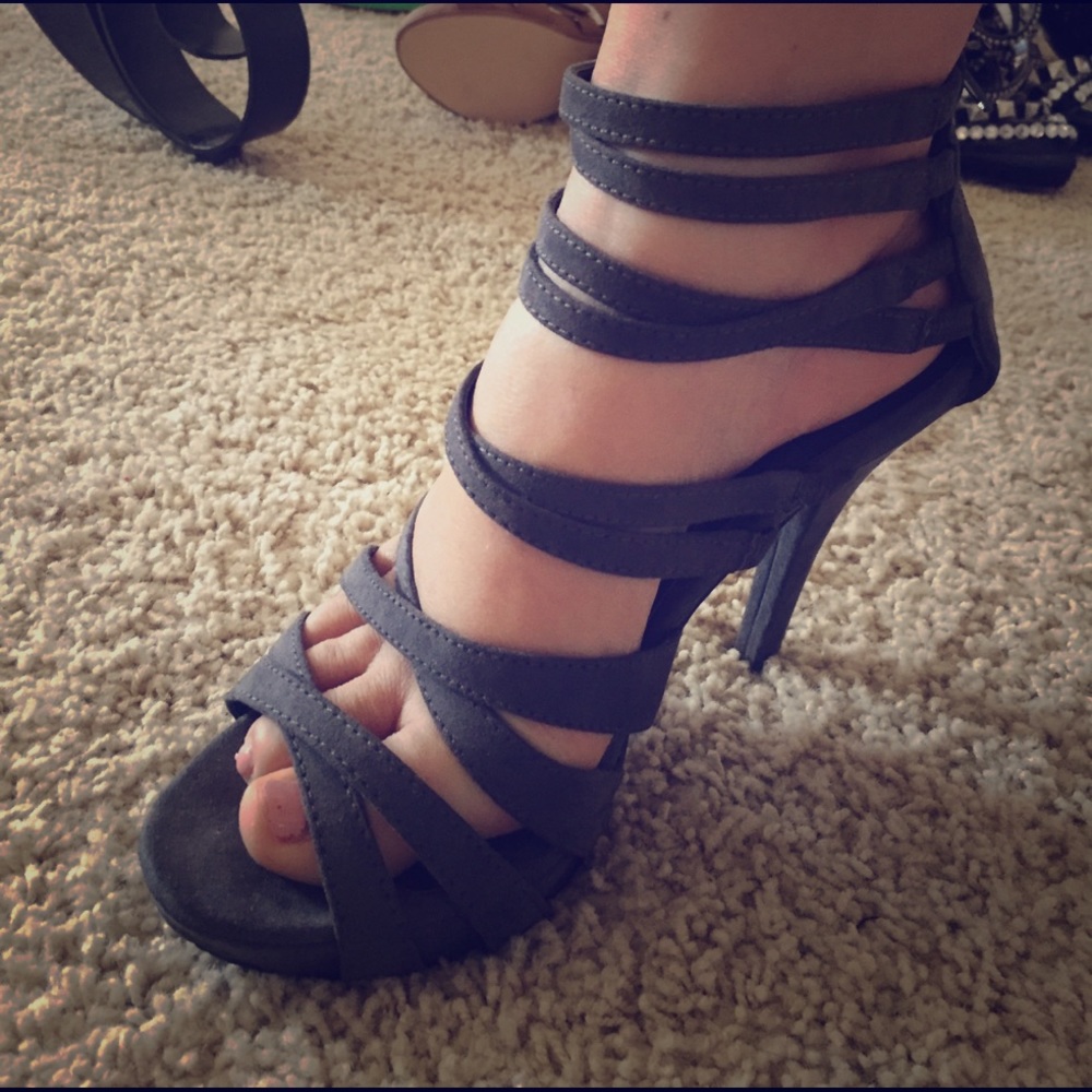 Strappy grey heels