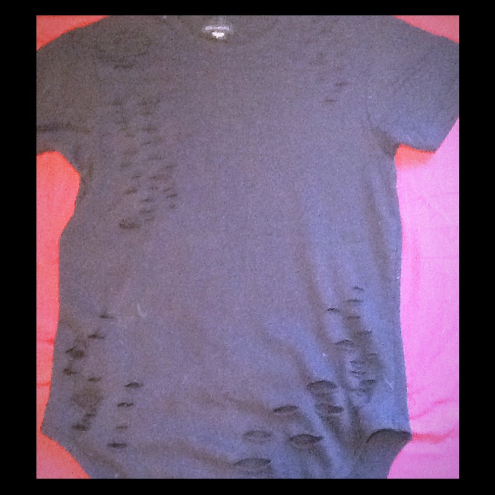 Distressed black scooped black tee
