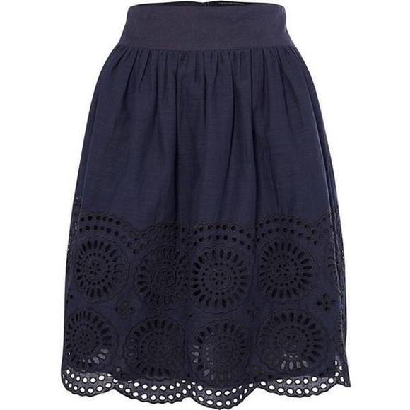 French Connection Dresses & Skirts - Beautiful French Connection Navy Blue Eyelet Skirt