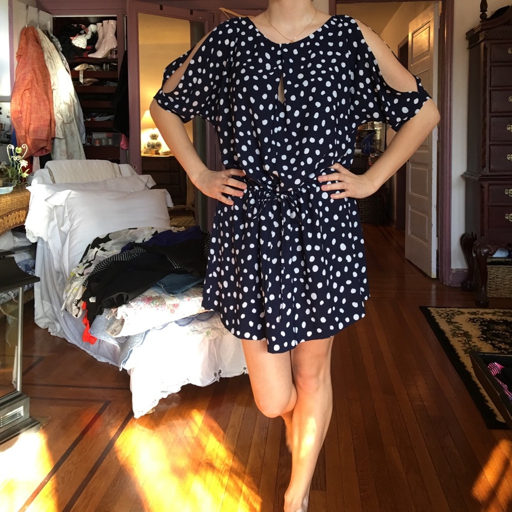 Rachel by Rachel Roy Navy PolkaDot Tie Waist Dress