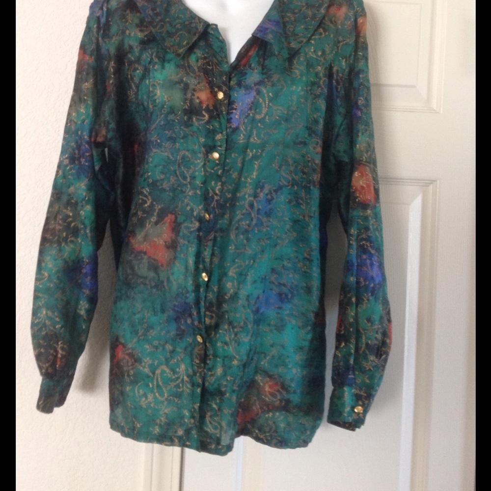 Green silk blouse