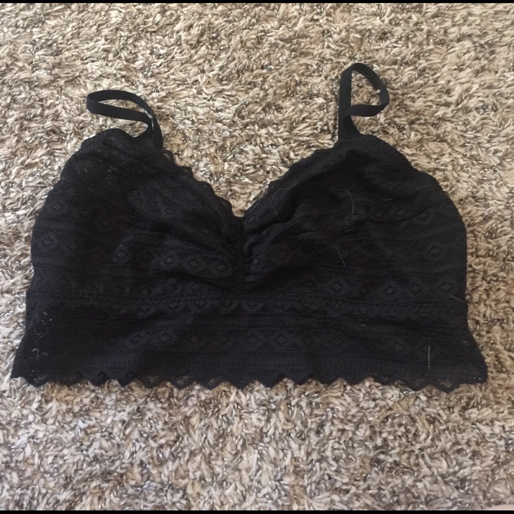 Pink lace black bralette