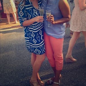 Blue geometric pattern shift dress