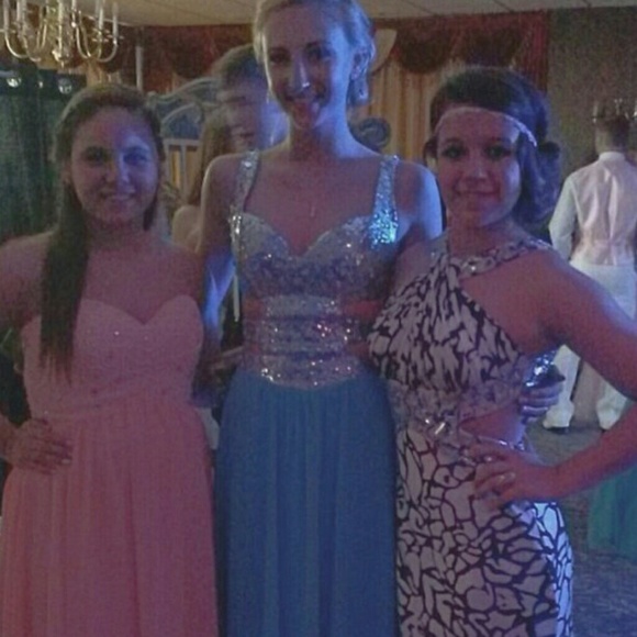 Teal Prom Dress with Sequins and cutouts - Picture 4 of 4