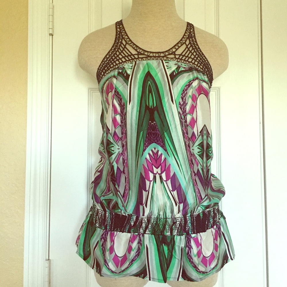 Silk Jaloux Green/Black/Multi Cami Top M