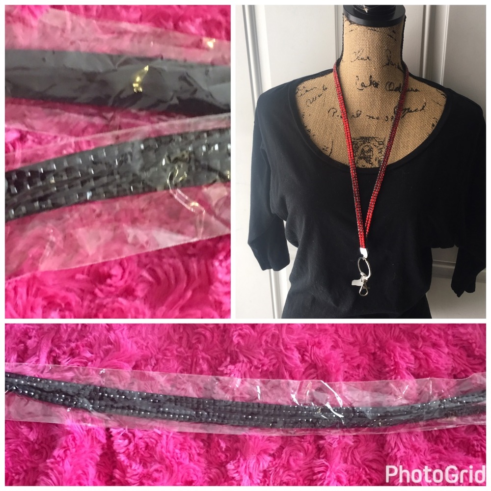 Black rhinestones lanyard