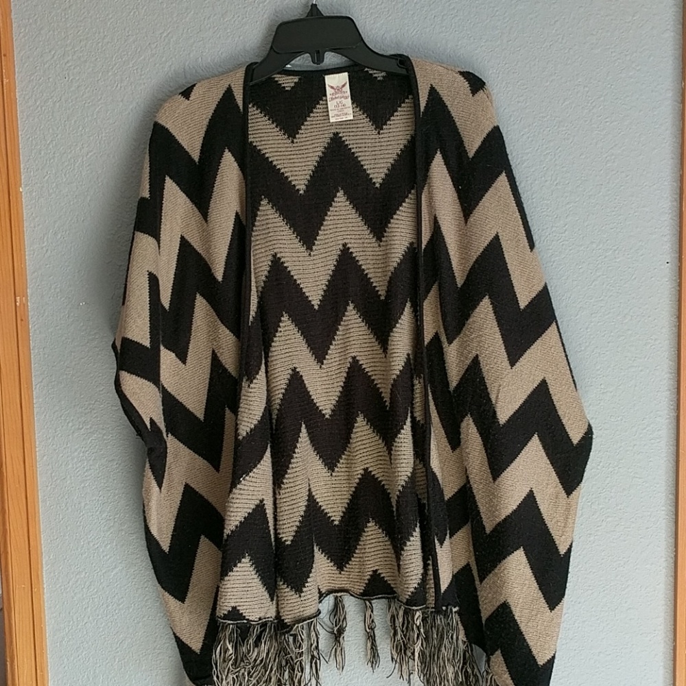 Black and brown chevron poncho