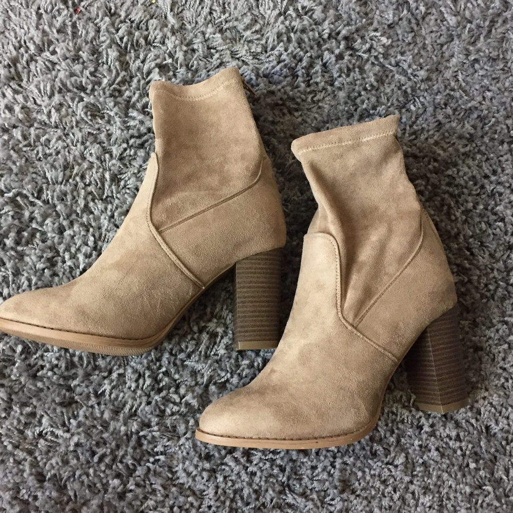 EVERYTHING MUST GO! TAUPE SOCK ANKLE BOOTIES