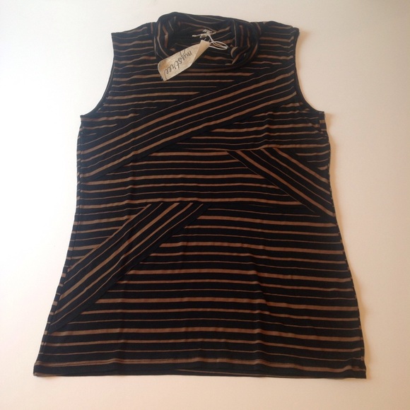 NWT Mystree Black and Tan Stripe Shell - Picture 2 of 4