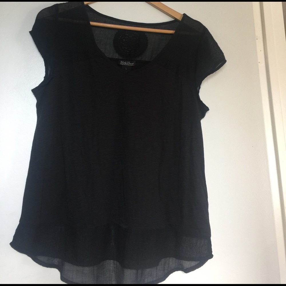 Lucky Brand black cotton & mesh blouse