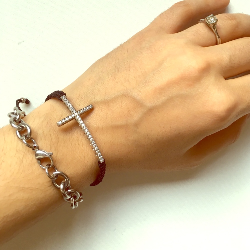 Crystal Cross Bracelet with Adjustable Braids