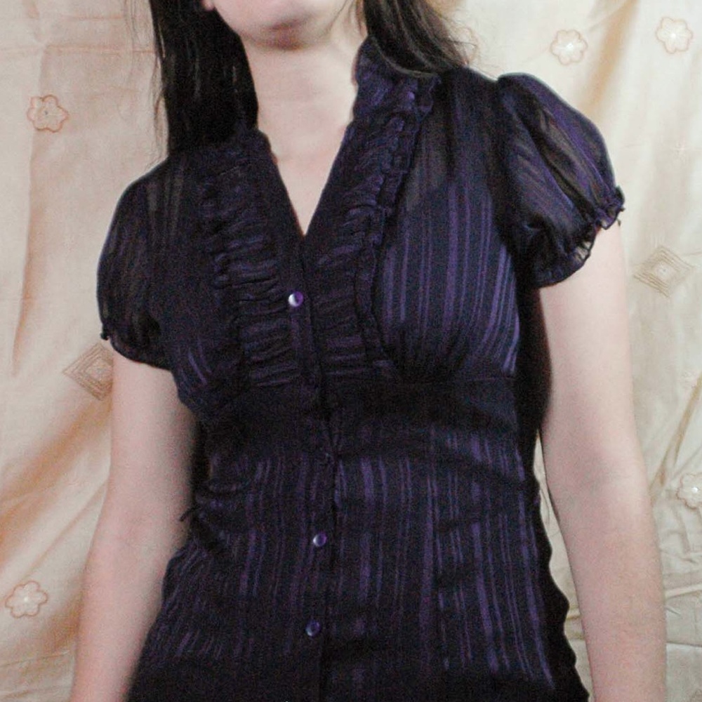 Lovely purple sheer striped blouse and camisole
