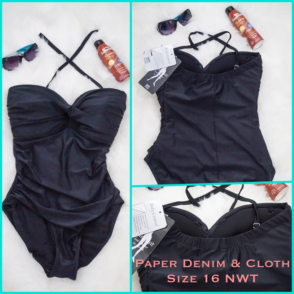 🆕Black 1 Piece Body Control Swimsuit  Size 16 NWT