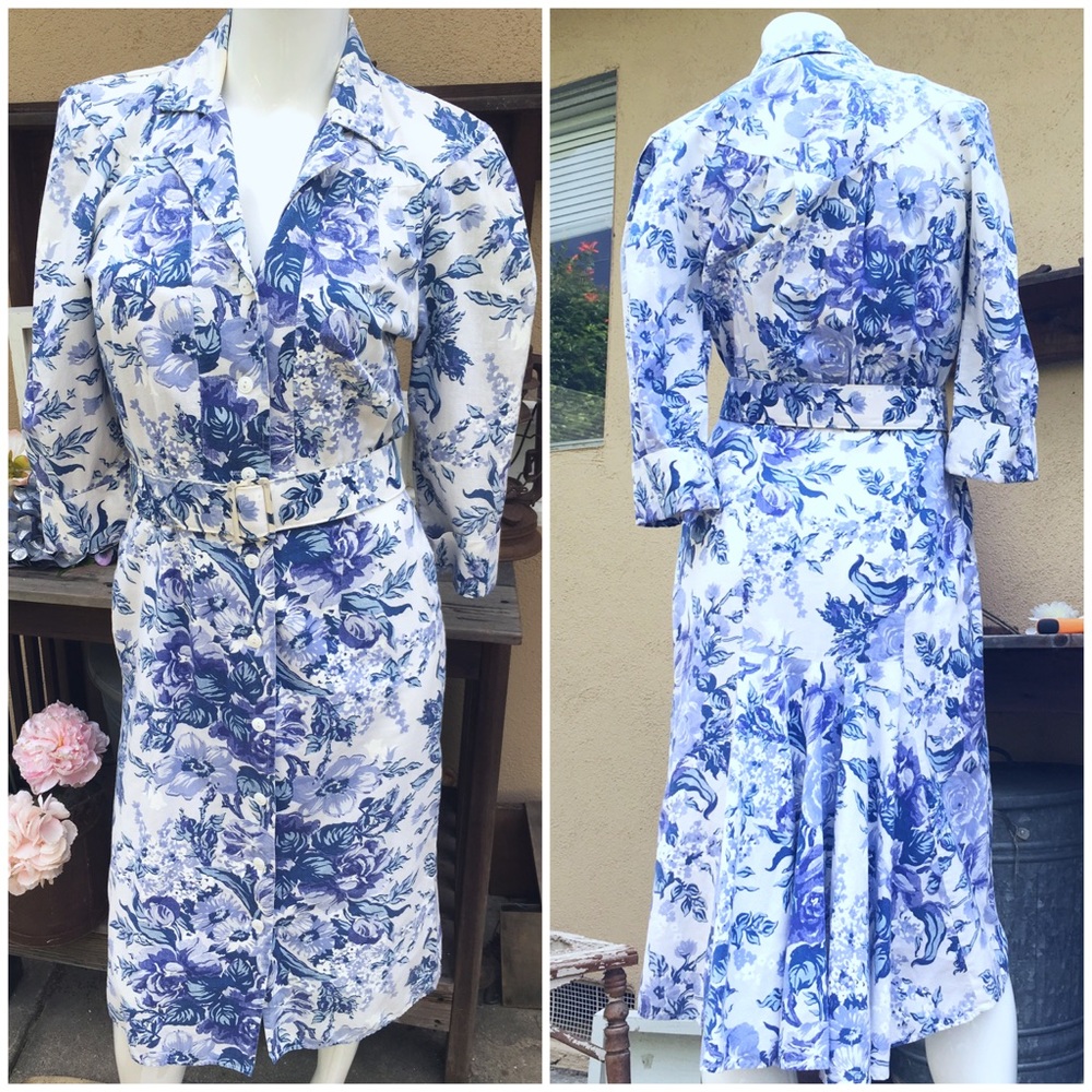 BELTED Button Up Kick-Pleat Vintage Midi Floral