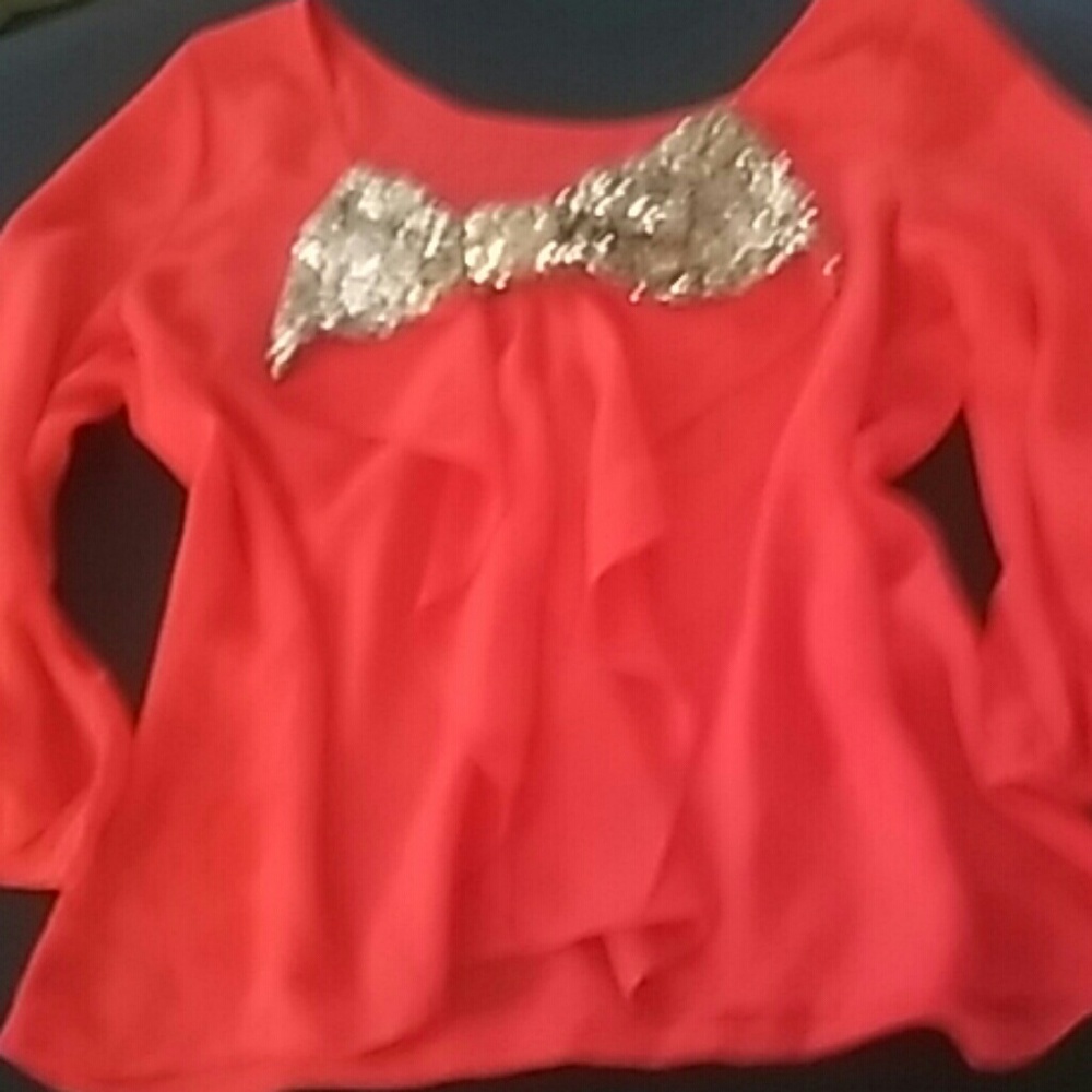 Gold sequin bow blouse