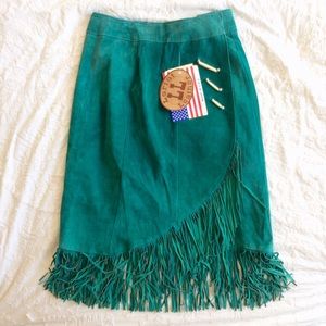 Suede Fringe Wrap Skirt