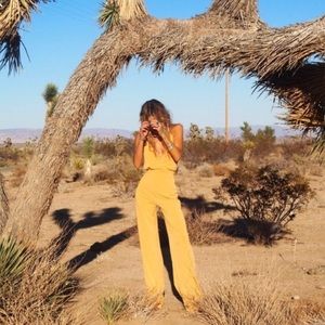 Yellow rat and boa jumpsuit