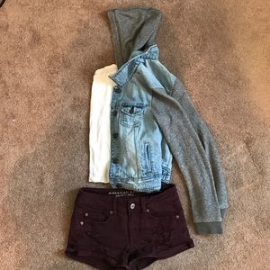 American Eagle Maroon Distressed Shorts