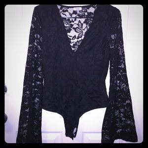 Black Lace Plunging BodySuit