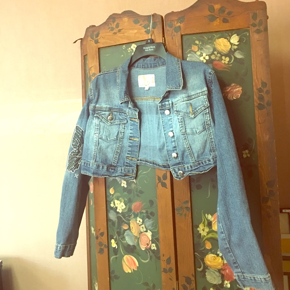 Blue jean jacket with butterfly design