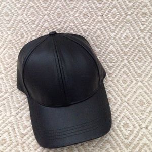 Black leather baseball cap