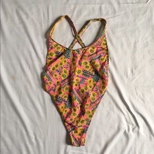 Vintage Colorful Sheer One Piece Swim Suit