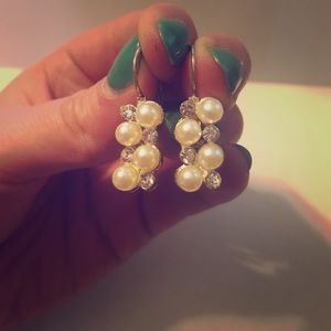 Pearl/Diamond Cluster Earrings