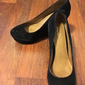Black suede wedges