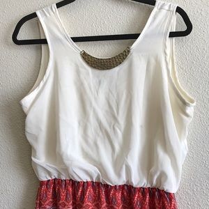 Orangish Red, White Dress