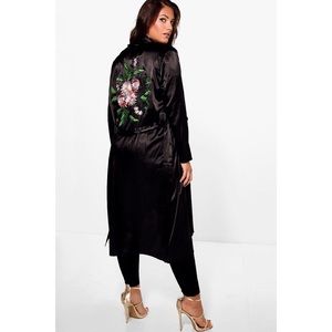 Satin Waterfall Embroidered Duster Coat
