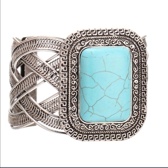 Silver Turquoise Bangle Bracelet - Picture 2 of 3