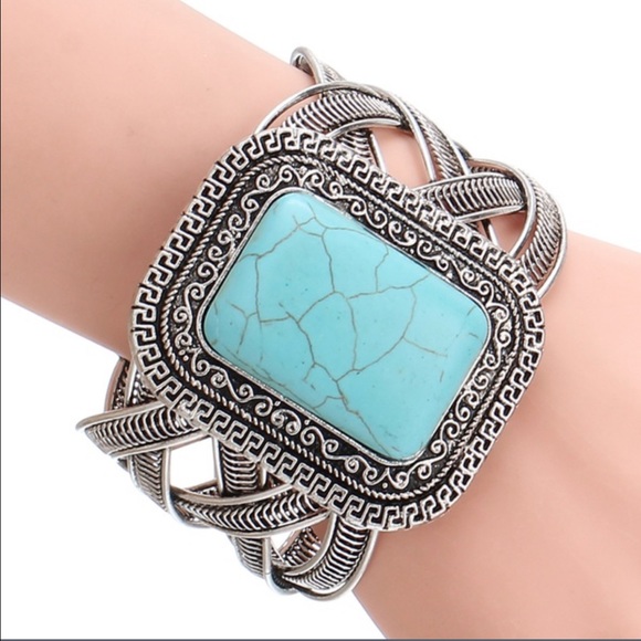 Silver Turquoise Bangle Bracelet - Picture 3 of 3