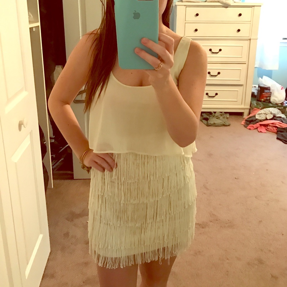 American Eagle Cream Flapper Dress
